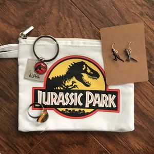 Jurassic Park Ring, earrings, keychain and pouch