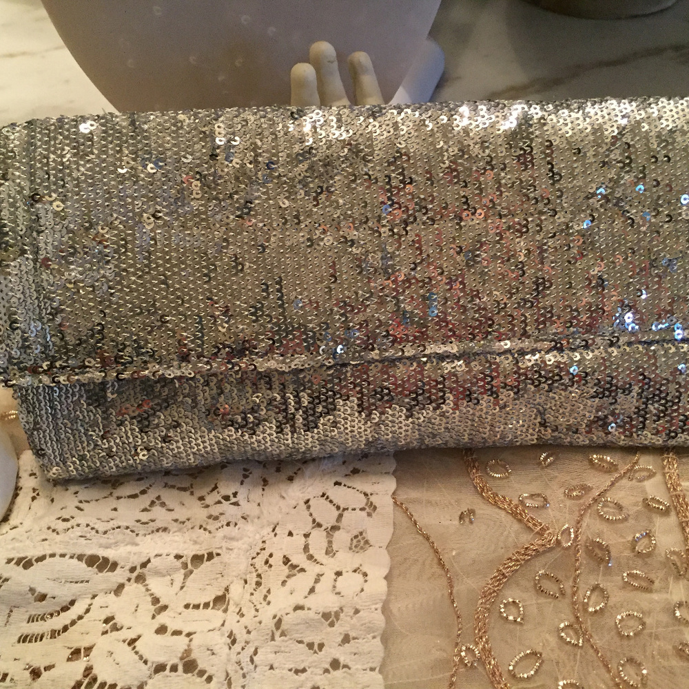 Silver Sequined Envelope Bag