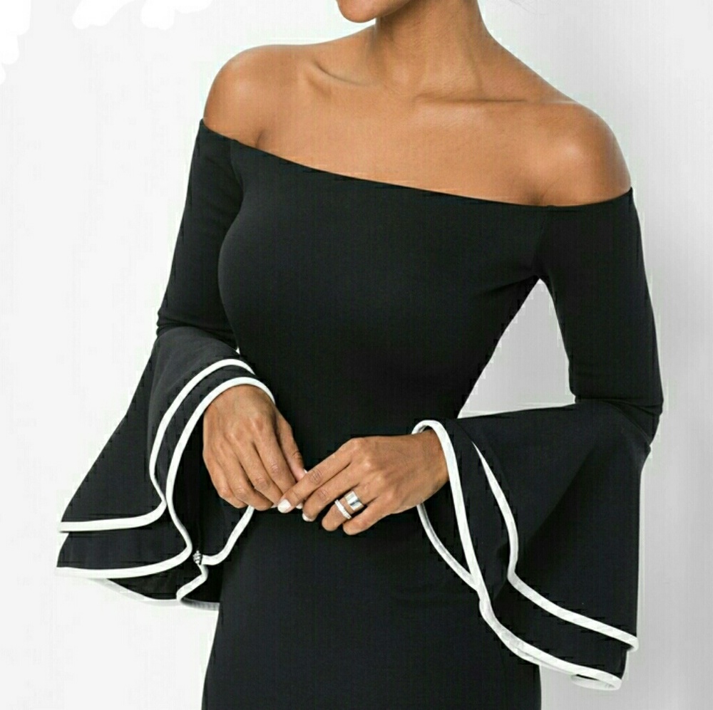 Elegant off shoulder/slash, flare sleeve Dress! - Picture 2 of 5