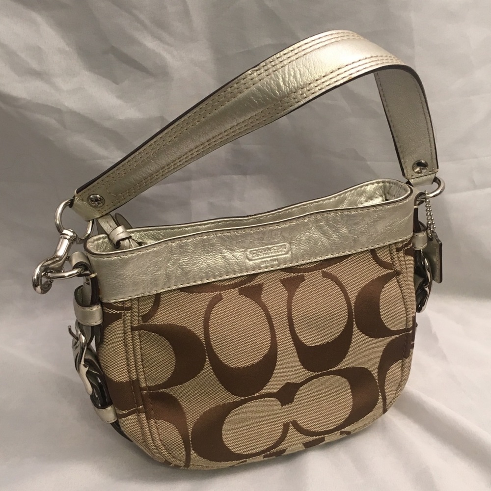 COACH Soho Brown Leather and Gold Canvas Handbag