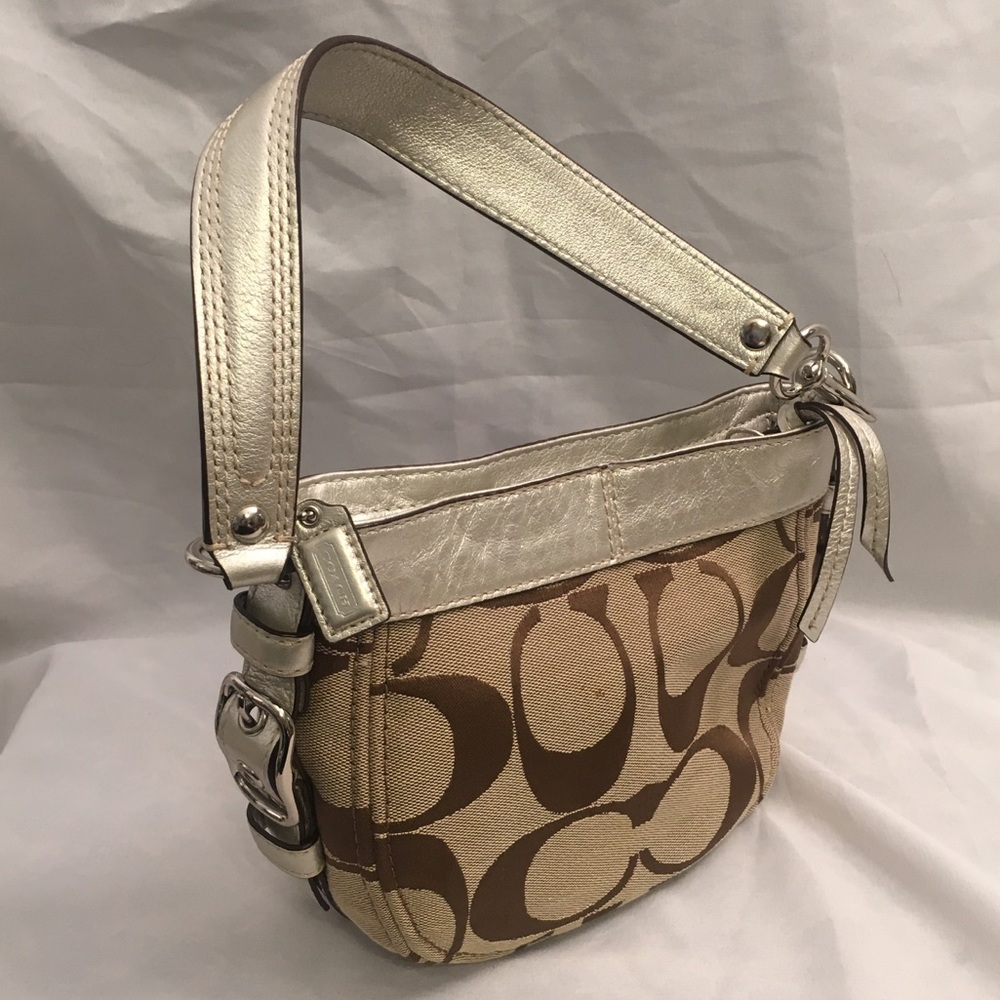 COACH Soho Brown Leather and Gold Canvas Handbag - Picture 2 of 7