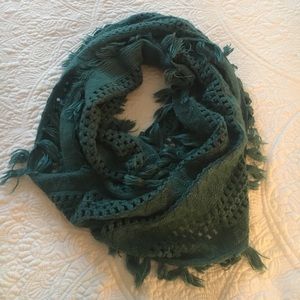 Anthropologie Blue/Green Fringe Infinity Scarf