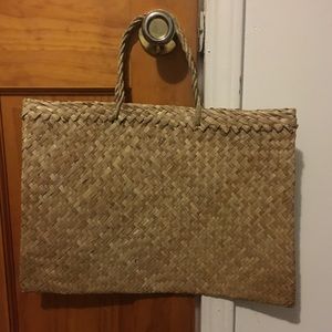 Vintage French Woven Basket Tote Bag