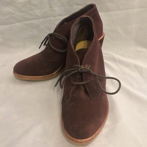 Coach Cassy Brown Suede Lace up Bootie Wedge