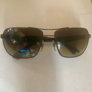 Ray Ban Gunmetal Brown Rectangle Sunglasses + Case