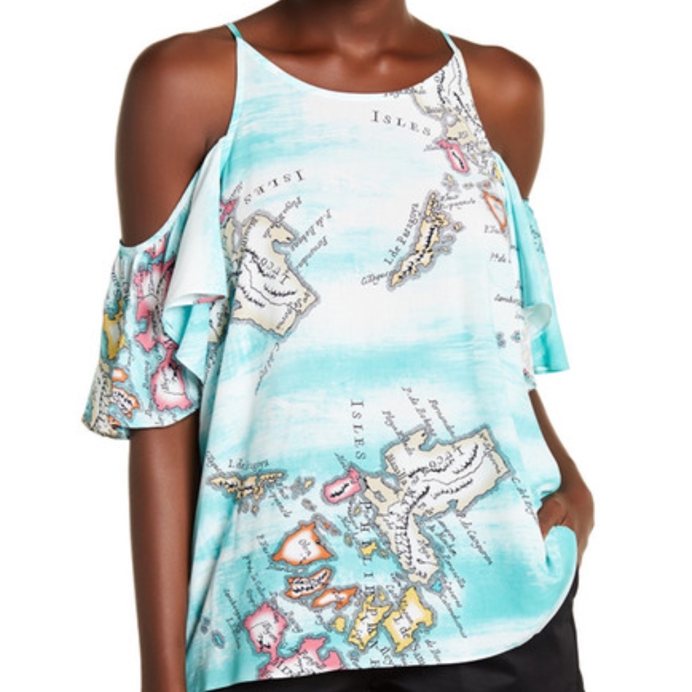 Natori Printed Challis Cold Shoulder Tank Top