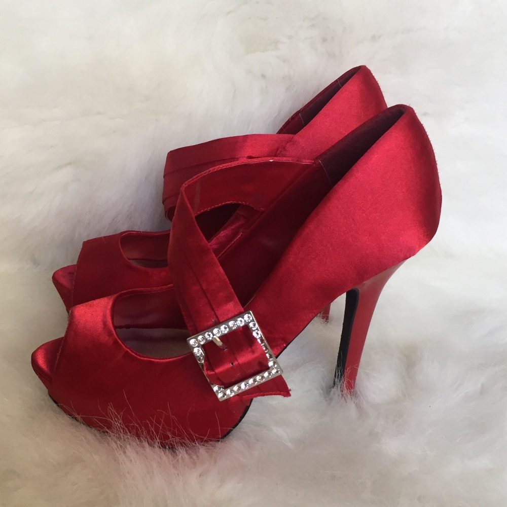Qupid Satin Red Heels