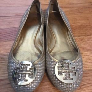 Tory Burch Tweed and Gold Flats, Size 10