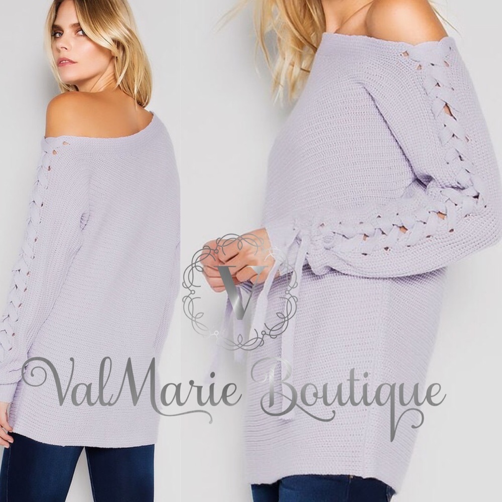 🔥LAST 1 CANT RESTOCK! Lilac Lace Up Sweater - Picture 2 of 3