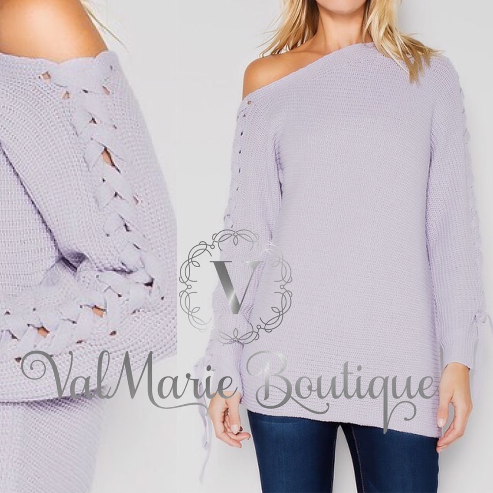 🔥LAST 1 CANT RESTOCK! Lilac Lace Up Sweater - Picture 3 of 3