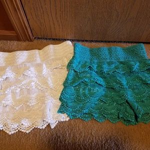White and turquoise lace shorts