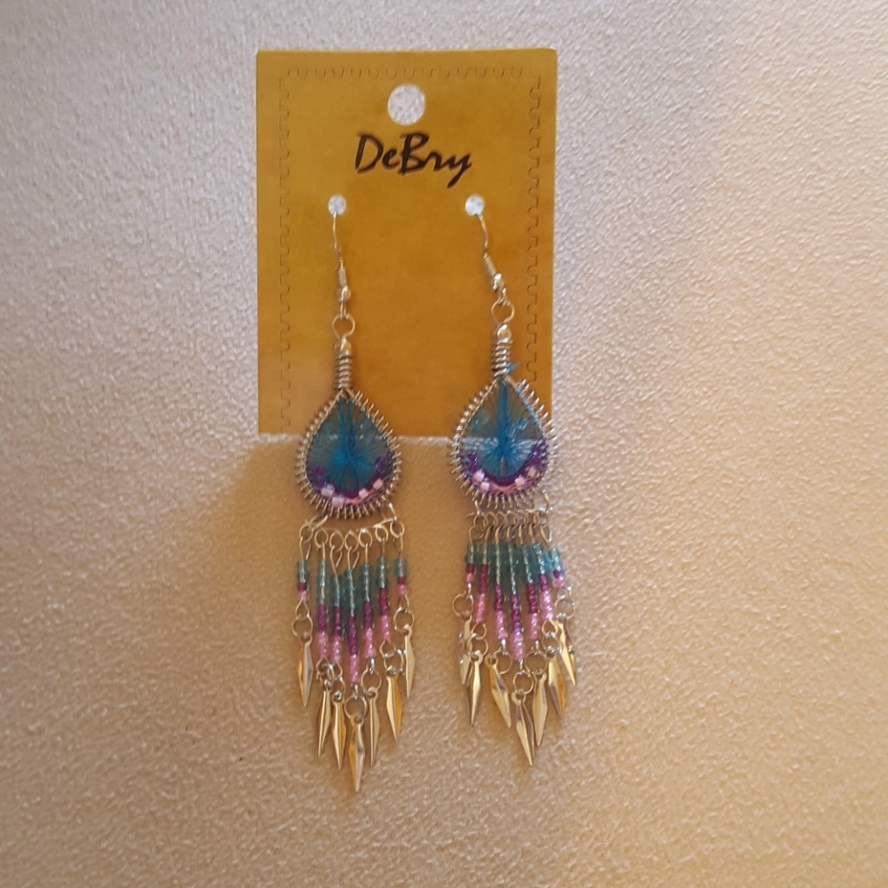 Dreamweaver Boho woven dangle earrings - Picture 2 of 4