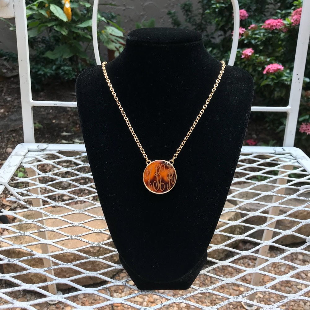 Custom Monogrammed Tortoiseshell Pendant Necklace