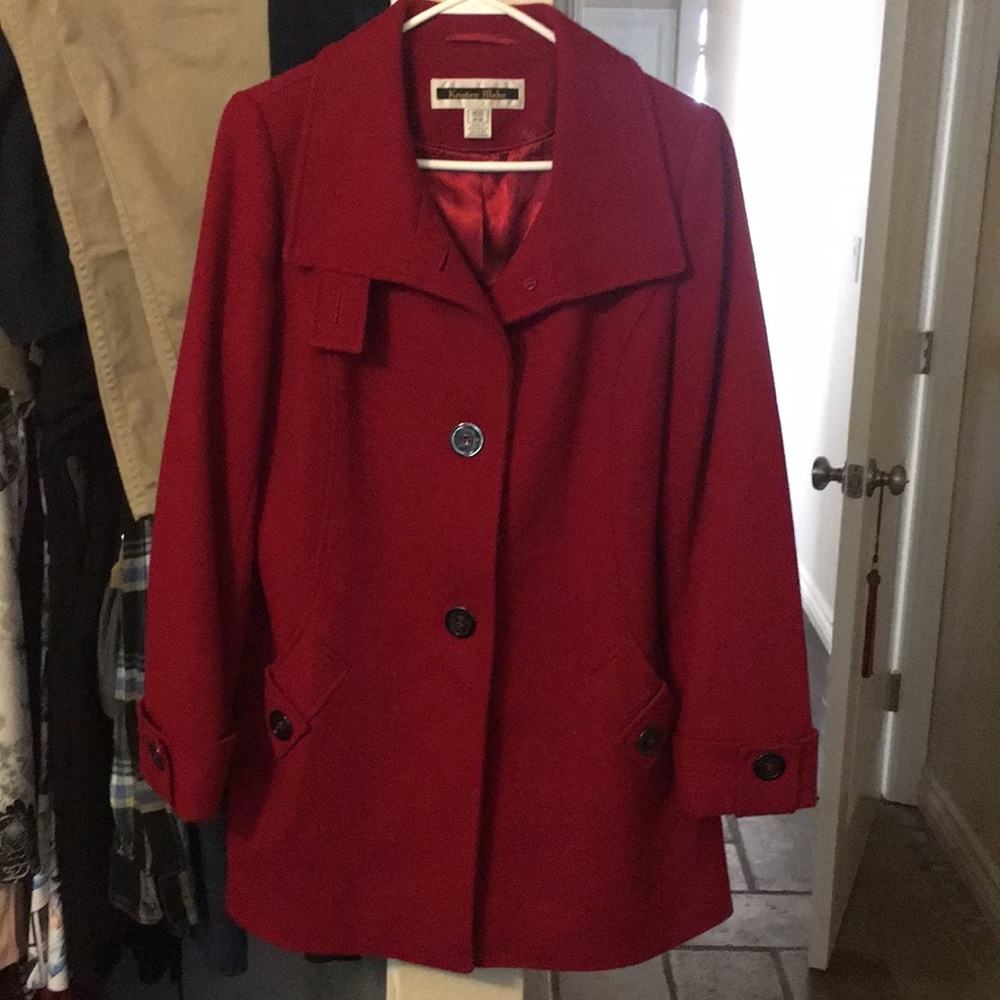Red wool pea coat