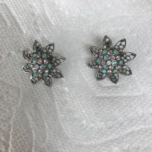 Cute flower shaped earrings with pink and green