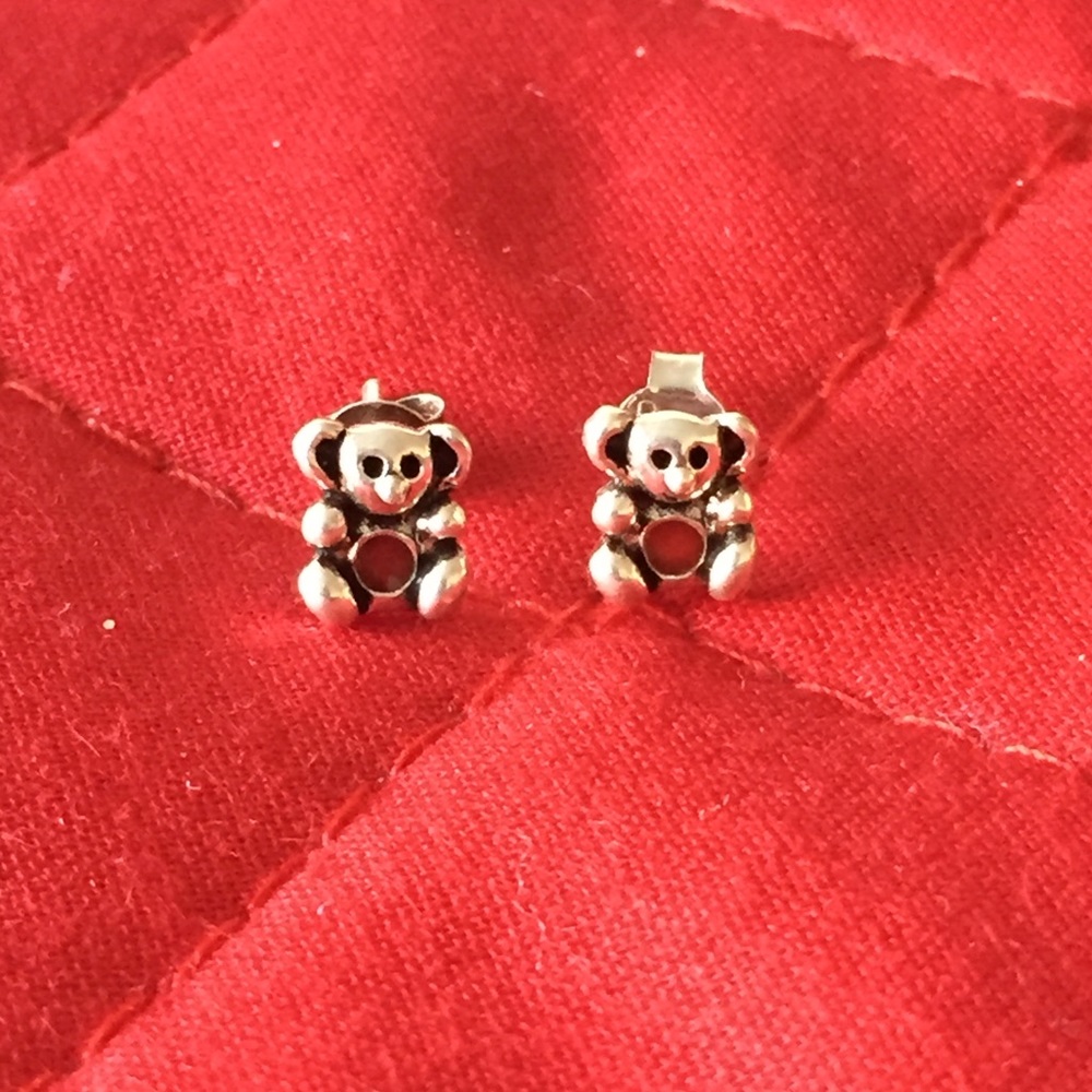 925 Sterling Silver Red Teddy Bear Earrings