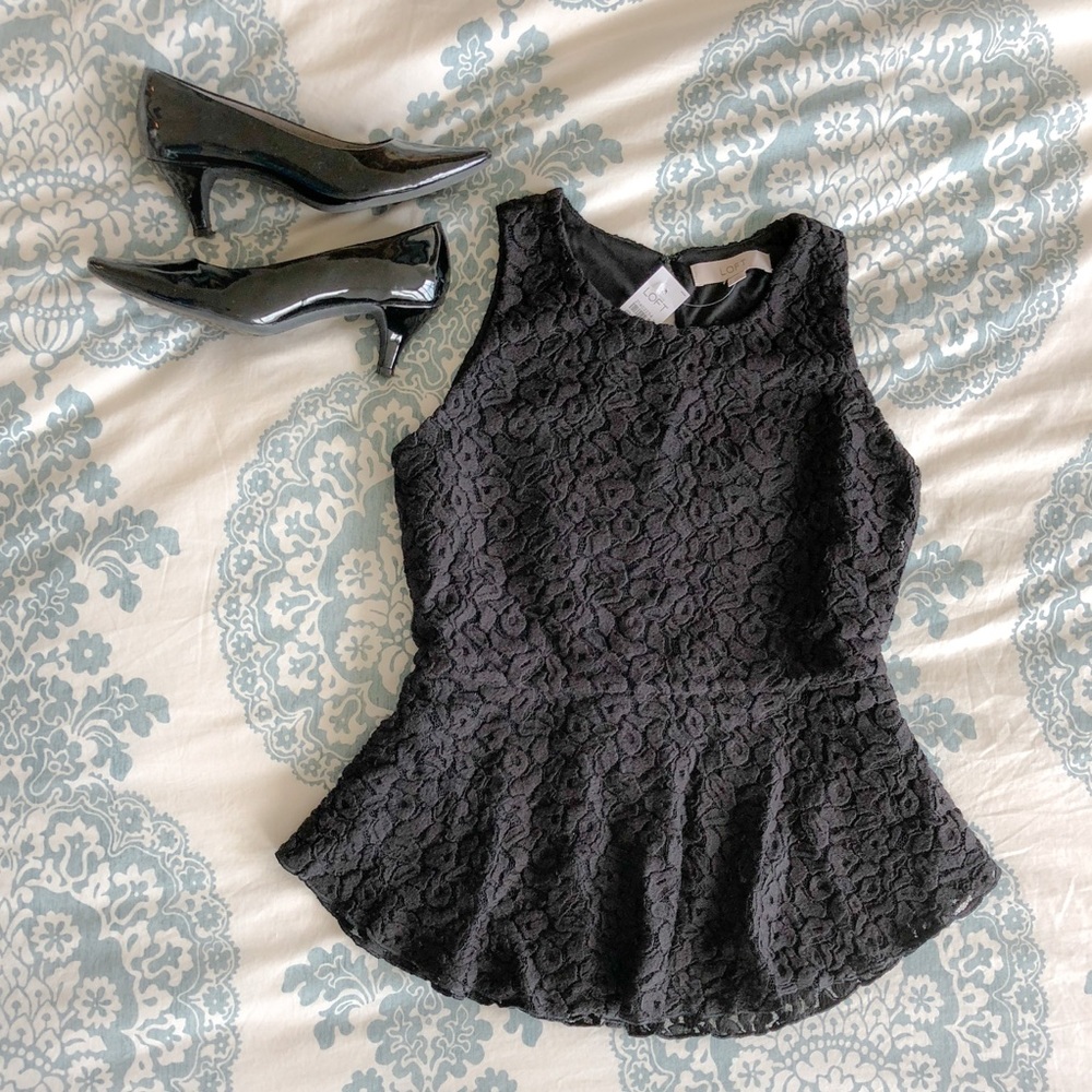 LOFT NWT Black Lace Peplum Top