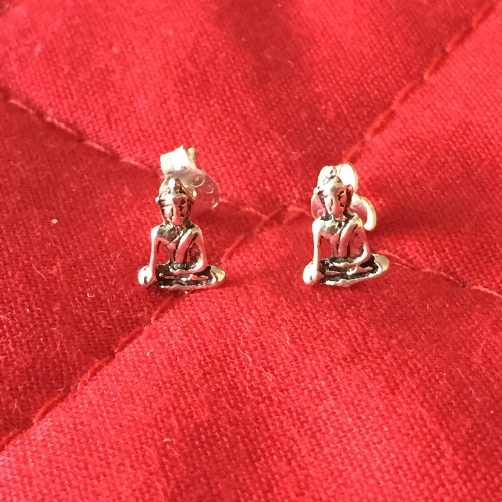 925 Sterling Silver Buddha Stud Earrings