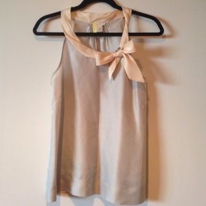 J. Crew Grey and Cream Silk Tank with bow