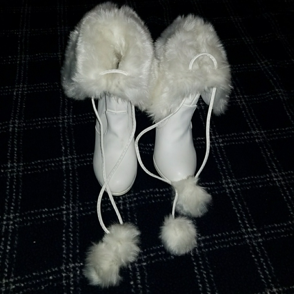 White fur insert calf Boots high heels.
