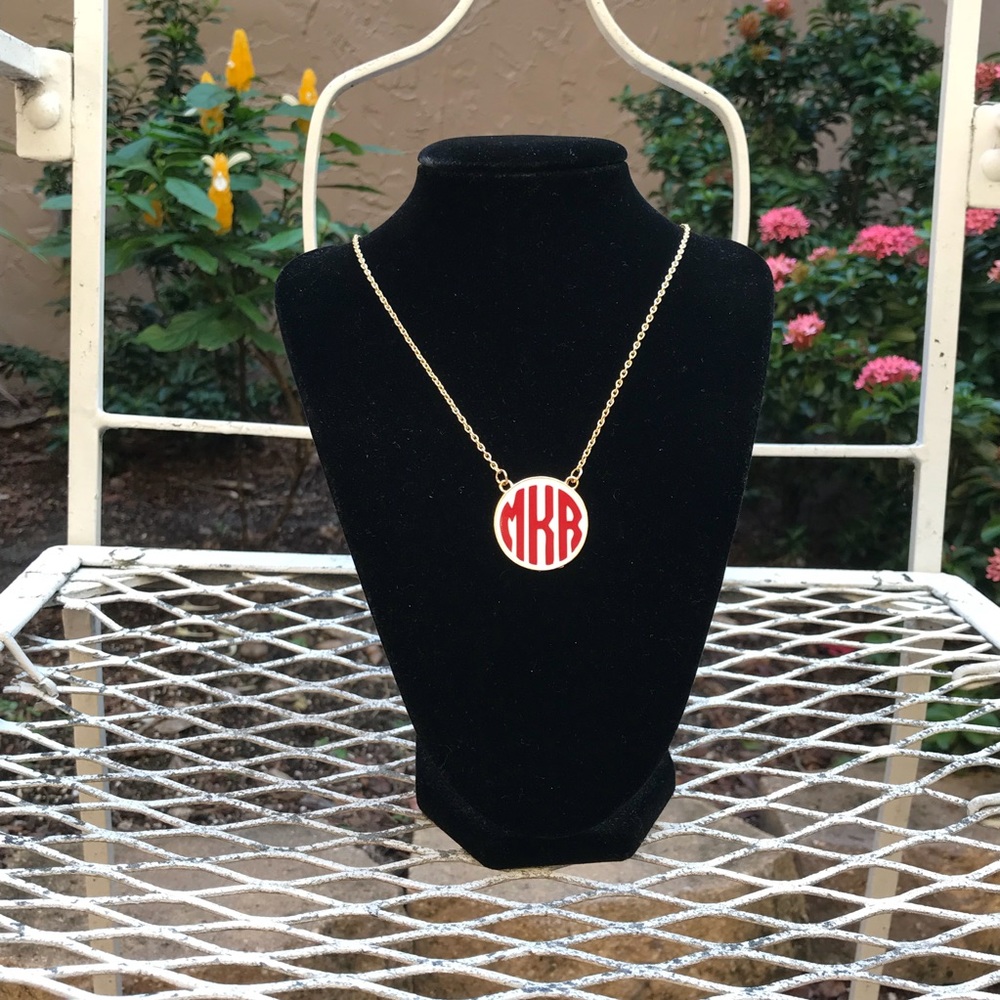 Custom Monogrammed White Enamel Pendant Necklace