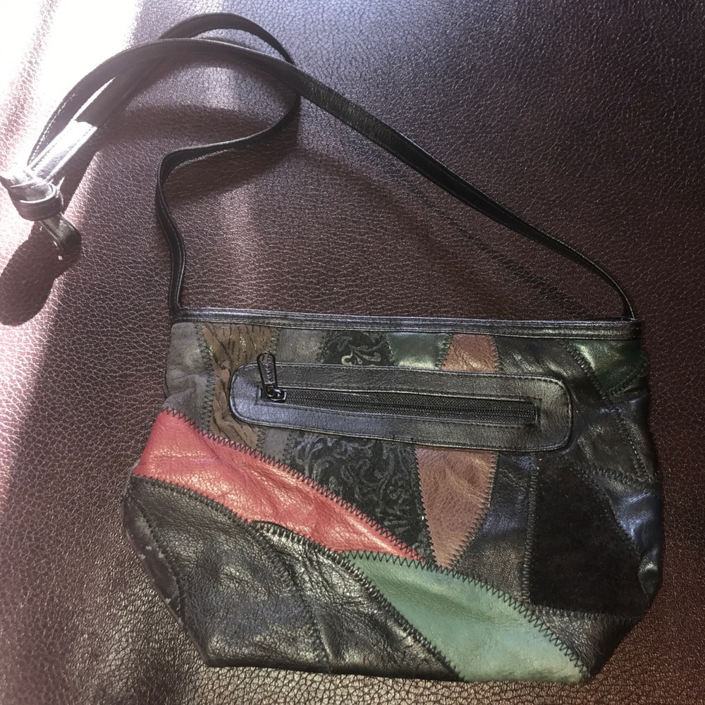 Multi-colored patched pattern faux leather