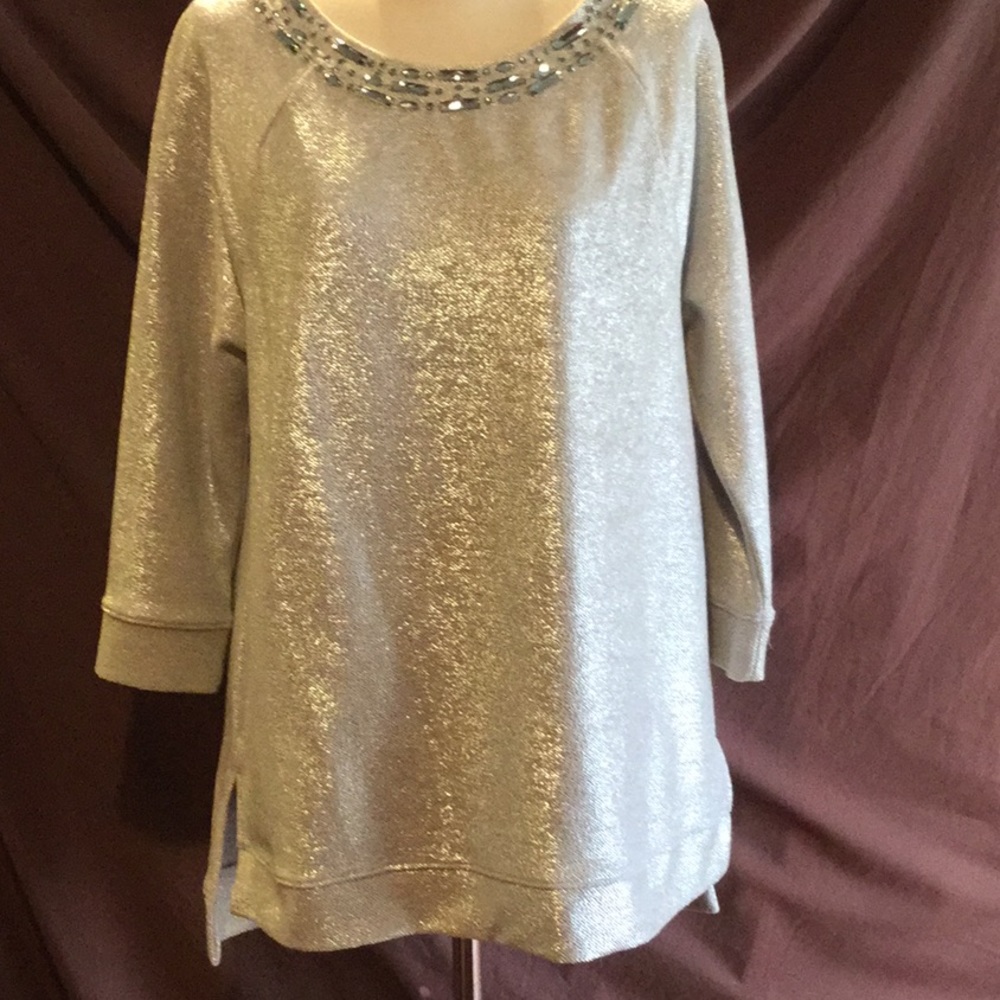 NWOT CHICO’S silver sweatshirt tunic SZ 0