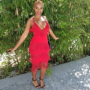 Flirty red fringe dress