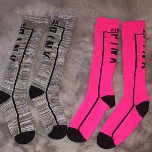 Pink and gray VS Pink knee high socks