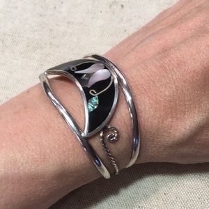 Alpaca Mexican Silver Cuff Mother of Pearl Inlay