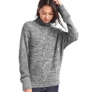 GAP Grey Plait Cable Knit Mockneck Sweater