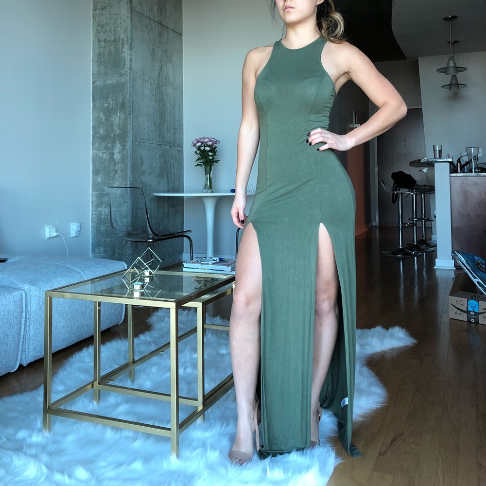 Green double slit maxi dress from Lulu’s