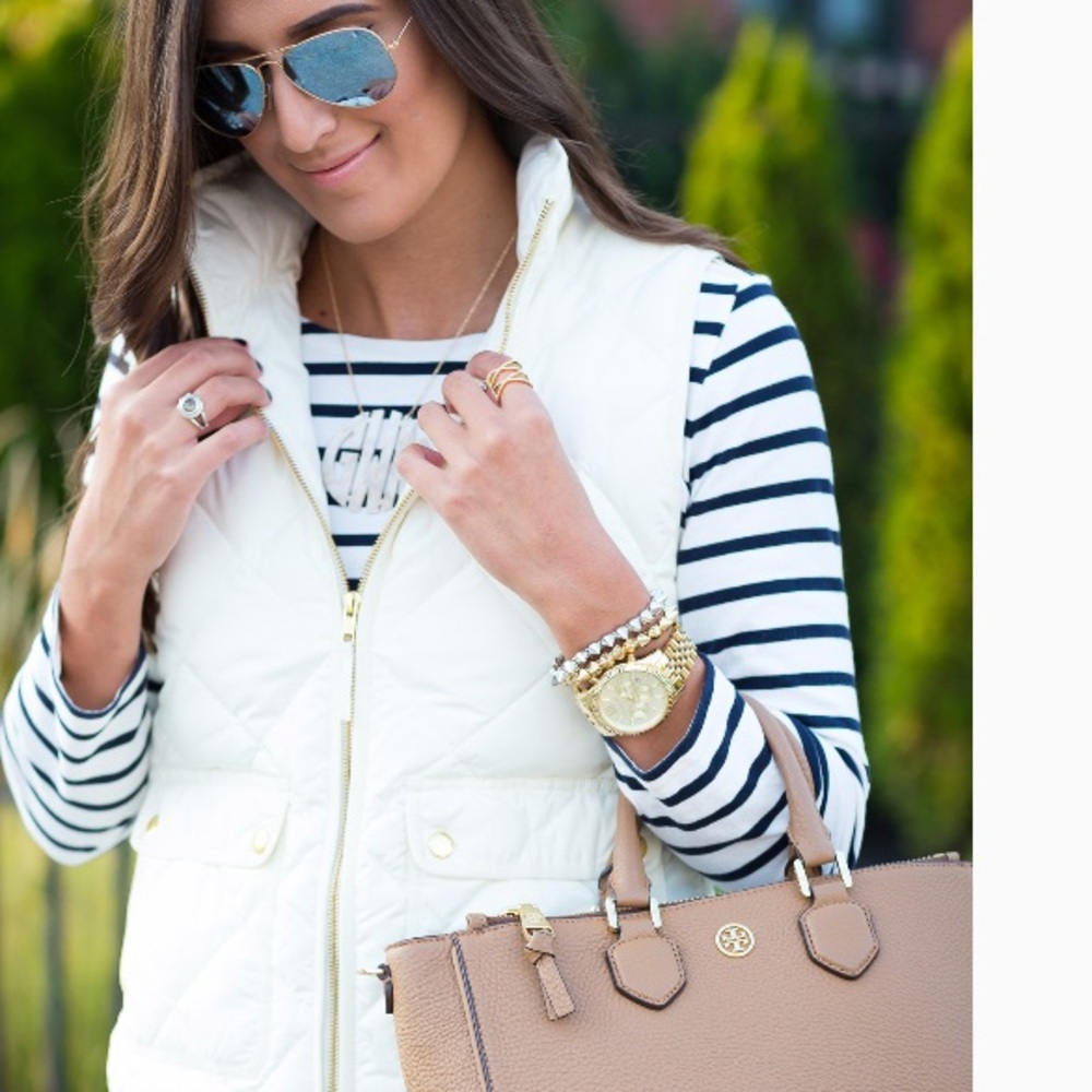 Black and white J Crew stripes baseball tee