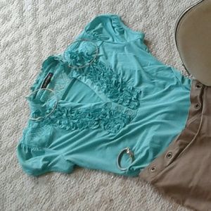 Teal ruffle blouse
