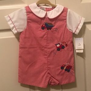 NWT. Petit Ami Boys Truck Shortall 6 Months.