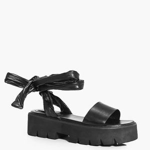 black platform pleather lace up sandals