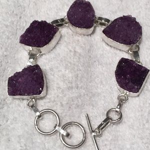Sterling silver purple druzy bracelet