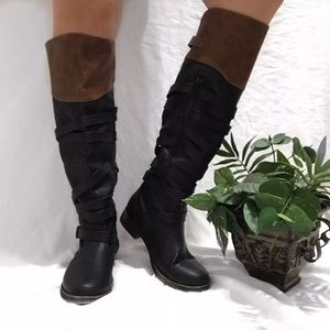 knee high black and brown riding boots