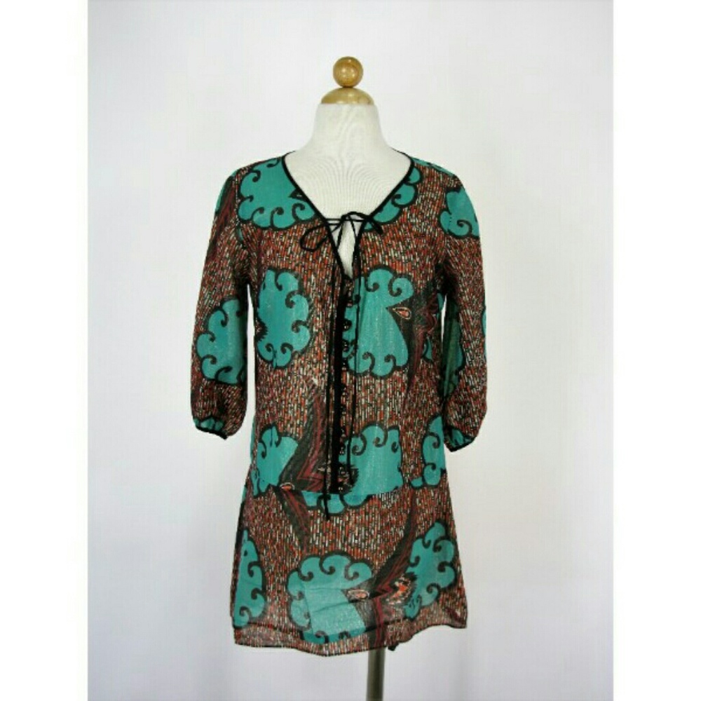 Jemm Retro Print Semi Sheer Tunic Cover-up