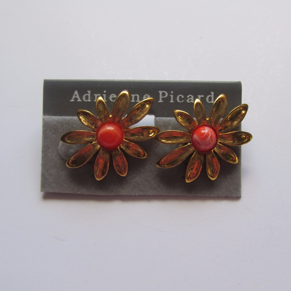 Adrienne Picard Daisy Earrings Gold Tone & Orange