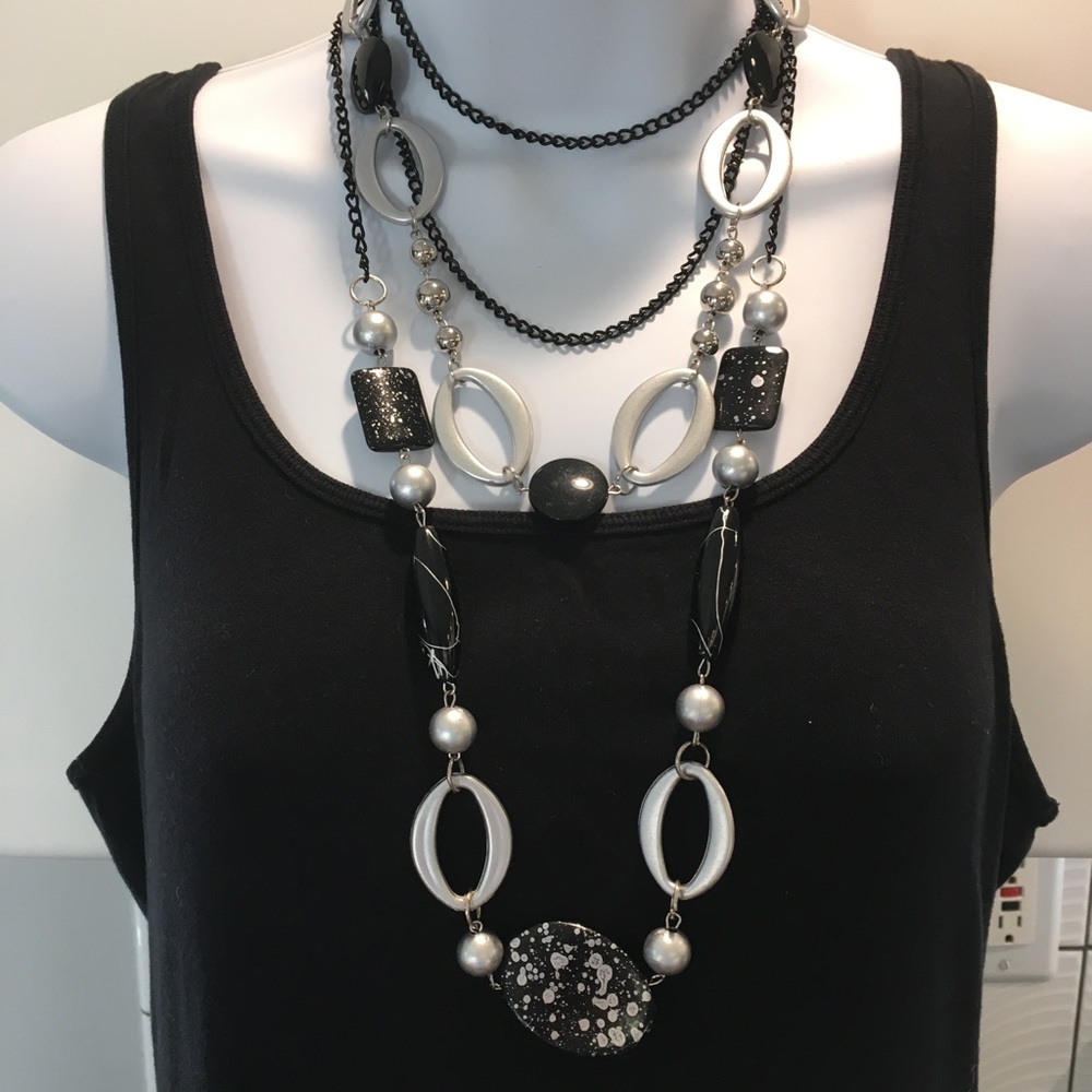 Black & Silver Multi Layer Necklace