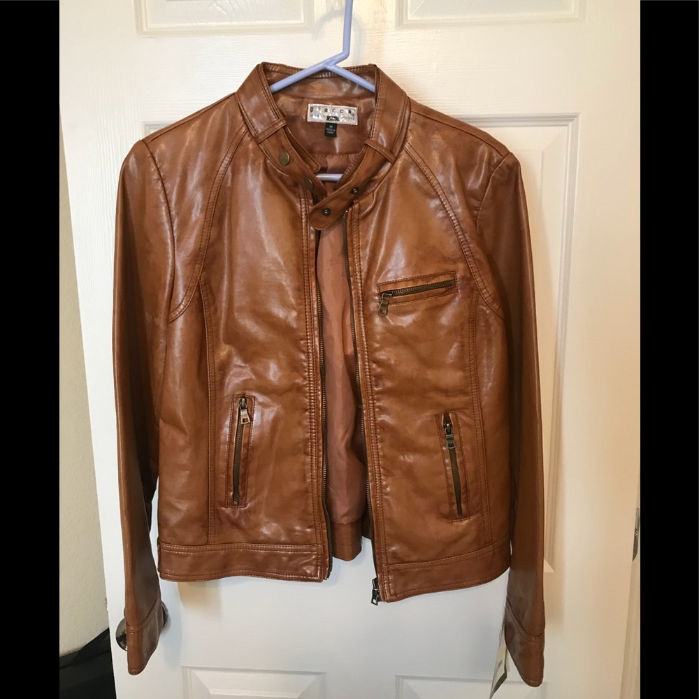 Vegan leather camel jacket