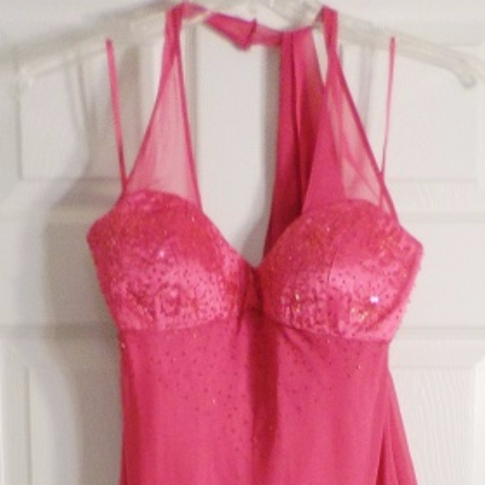 Sexy Pink Rhinestone Embellished Gown