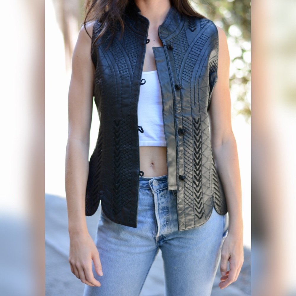 Vintage Margaret Godfrey Embroidered Leather Vest