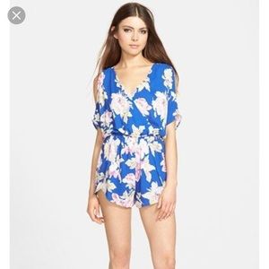ASTR blue cold shoulder romper with floral print