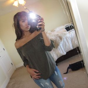 Army green off the shoulder top