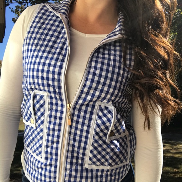 << Blue Plaid Checker Puffer Vest >> - Picture 2 of 4