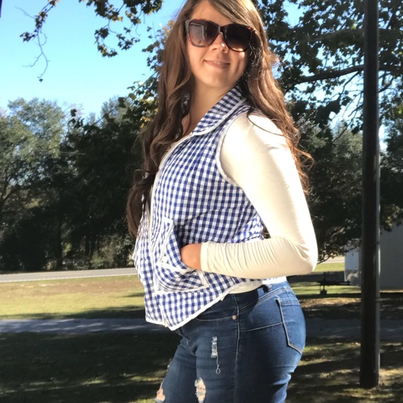 << Blue Plaid Checker Puffer Vest >> - Picture 4 of 4