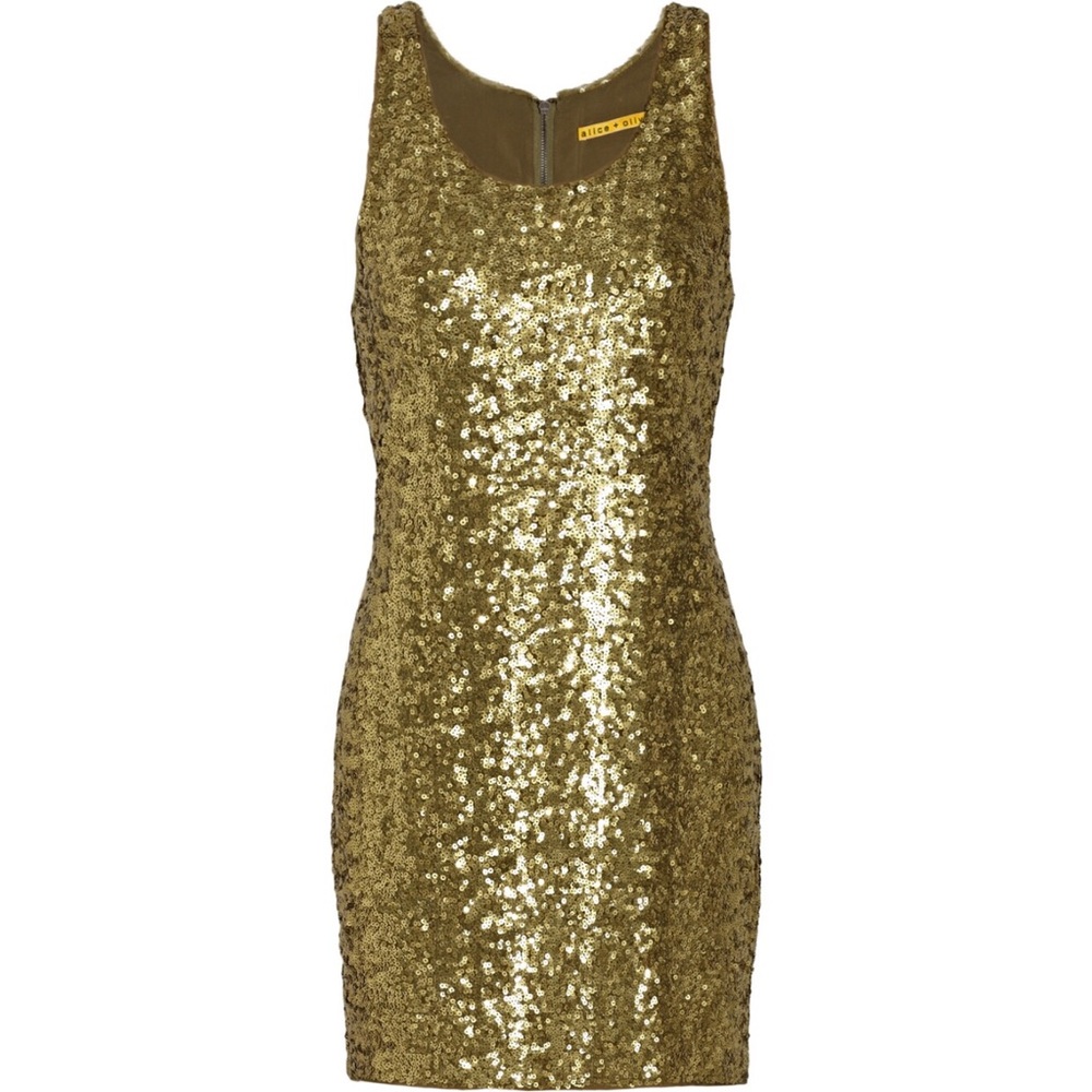 Alice + Olivia Sleeveless Gold Sequin Tank Dress