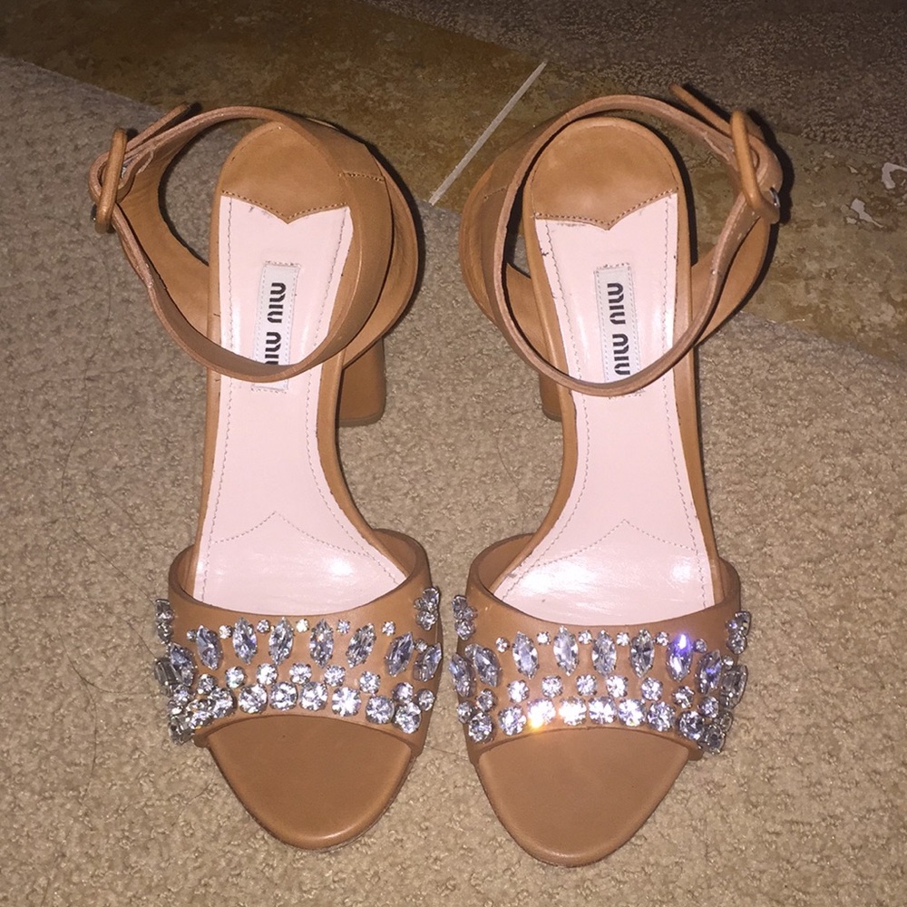 MIU MIU crystal city sandal block heel size 38